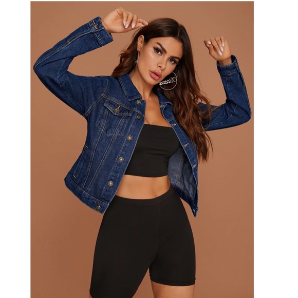 Dark Wash Blue Denim Jean Jacket Classic Button Up / Down Front Pockets - Picture 2 of 9